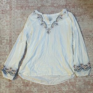LOFT White Blouse with Colorful Embroidery